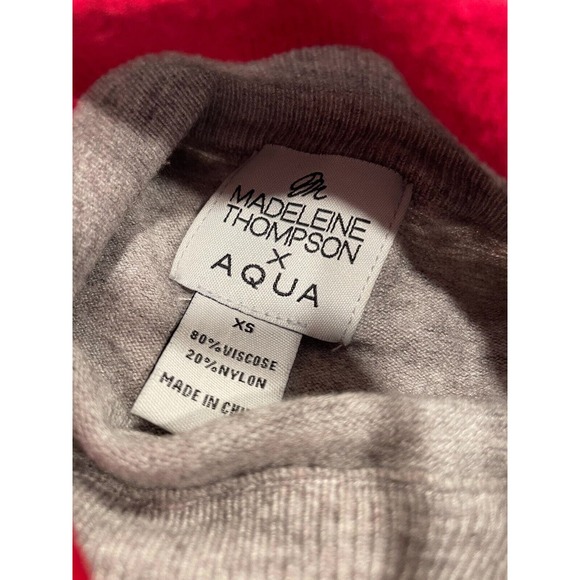 Madeleine Thompson x AQUA Mockneck Pullover Sweater Size XS Gray Red Blue Stripe - Picture 7 of 10